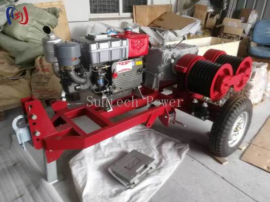 전력선 작업용 6.3-9KW 더블 드럼 윈치, 2000-3600RPM 속도로 동시 케이블 인양 및 장력 조절 가능