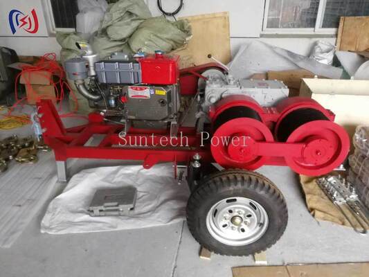전력선 작업용 6.3-9KW 더블 드럼 윈치, 2000-3600RPM 속도로 동시 케이블 인양 및 장력 조절 가능